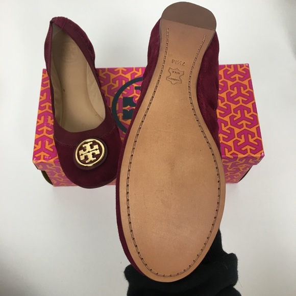 NEW Tory Burch Caroline 2 suede Ballet Dark red - Picture 3 of 5